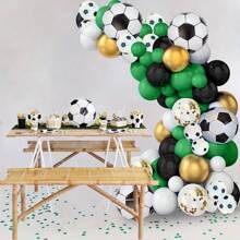 Football Balloon Arch Kit, Soccer Party Decorations, Black, Green And White Print 10inch, 12inch Foil And Latex Balloons, 93pcs, For Summer Events, Boys Girls Kids Babies Shower Birthday Room Party Decor