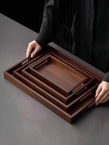 1 Pc Bamboo Wooden Serving Tray, Breakfast Tray With Handles Bed Tray For Breakfast Dinner, Eating Trays For Living Room-Back To School - Multicolor - View 6