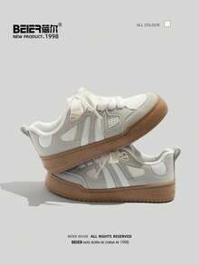 BEIER Zapatos casuales de mujer con suela de goma y cuero sintético, nuevos zapatos blancos para uso diario en primavera y otoño, zapatillas para mujeres - Beis - Ver 6