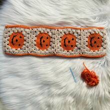 onEternal 1pc Handmade Crochet Halloween Pumpkin Steering Wheel Cover And 2pcs Seatbelt Covers Car Interior Decor Set