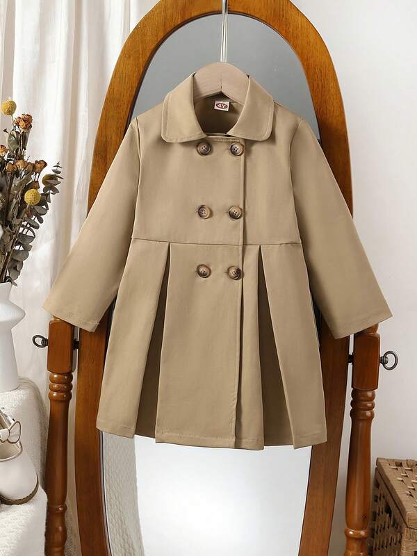 Mädchen Britischer Stil Doppelreiher Trenchcoat, Frühling/Herbst Neue vielseitige modische mittellange winddichte Revers Kinder Oberbekleidung