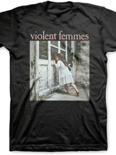 1 PCS Camiseta Negra de Manga Corta para Hombre Estilo Vintage Patrón de Banda Punk