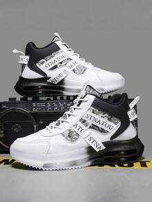 Men's Fashion Streetwear Sports Shoes, Comfortable Non-Slip Casual Lace-Up Athletic Shoes, Suitable For Men's Outdoor Activities High-Top Sneakers, Unisex Design, Shock-Absorbing Air Cushion Increasing Height Men Shoes