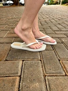 Women's Straw Flip Flops With Square Toe And Lined Briza Beach - 白色 - 查看 3
