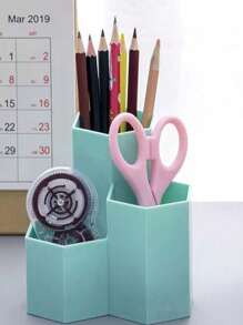 1 pièce Organiseur de bureau créatif à 3 fentes de conception diagonale, rangement décoratif multifonctionnel pour stylos, pinceaux de maquillage