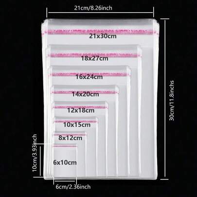 50个/1套，透明OPP自粘塑料礼品袋，适用于生日婚礼派对礼品、珠宝包装、万圣节礼品包装、圣诞节