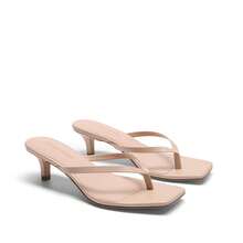 Sandalias de tacón bajo tipo bailarina cómodas para mujer, con tira en forma de chancla, punta cuadrada y abierta, zapatos cómodos para fiesta y uso casual - Desnudo - Ver 10