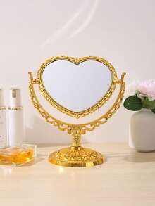 1pc Elegant European Style Double-Sided Makeup Mirror(Plastic Housing), Design And Decoration Craftsmanship, Desktop Love Double-Sided Makeup Mirror, Valentine'S Day Wedding, Birthday Party, Bathroom Accessories, Retro Decoration, Home Dressing Mirror, Room Decoration Aesthetics, Home Decor - Multicolor - View 18