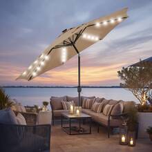 OLIXIS Upgrade 10 FT LED Outdoor Patio Deck Umbrella With 32 Solar Lights, Tilt & Crank, UV-Resistant And Waterproof Table Umbrella For Pool, Beach, Market And Restaurant - Khaki - View 2