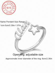 One Piece 925 Silver Custom English Name Opening Ring, Adjustable Gold Jewellery, Wedding, Anniversary, Mother's Day And Teacher's Graduation Gifts, Elegant Design, Exclusive Personalised Jewellery