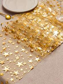 1 rollo de bandera de mesa con brillo dorado y estrellas, diseñado con estrellas brillantes, adecuado para decoración de escritorio en cumpleaños, fiestas y banquetes, suministros para fiestas, decoraciones para fiestas, centro de mesa para bodas, artículos para bodas
