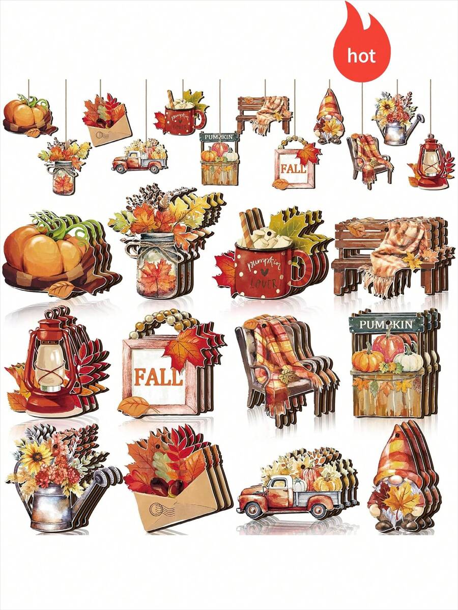 12/24/36 szt. jesienne/choinkowe ozdoby, dekoracje na Święto Dziękczynienia, dyniowe krasnale, liście, ciężarówka, drewniane ozdoby wiszące, artykuły na imprezy świąteczne, odpowiednie na ściany, drzwi, okna lub choinki na Święto Dziękczynienia, jesienna dekoracja na Halloween