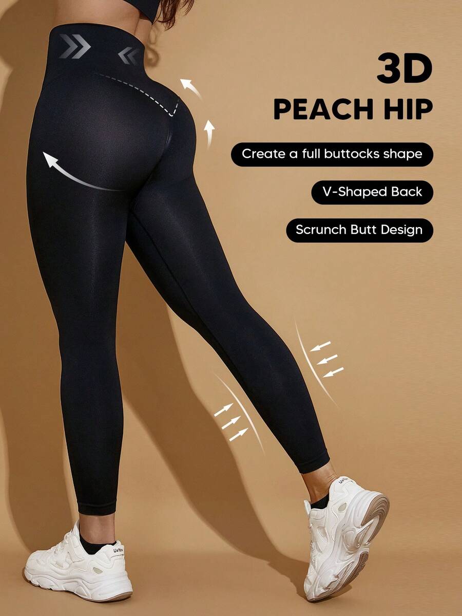 Women's High Waisted Solid Color Fitness Shapewear Leggings Black Spring Fall - Black - View 1