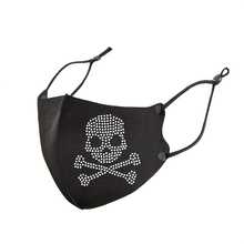 Leichte, atmungsaktive Mode-Gesichtsmaske für Damen mit 3D Schädel- und Strass-Design - dehnbarer Sitz für den täglichen Gebrauch, Raveparty, Konzerte & Outdoor-Veranstaltungen - Schwarz (Handwäsche & Chemische Reinigung)