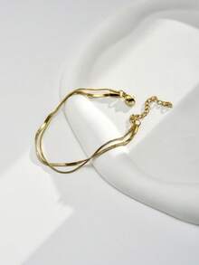 Tkool 1 chiếc vòng tay xích nhiều lớp bằng thép không gỉ vàng tối giản thanh lịch, quà tặng trang sức đa năng cho phụ nữ đeo hàng ngày - Vàng - Xem 2