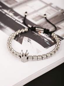 1PC Fashion Luxury Micro Paved Zirconia Crown Charm Bracelet For Man Stainless Steel Pineapple Beaded Bracelet Man Jewelry
