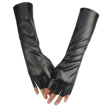 Black Fingerless Long Opera Gloves, Sexy Long Gloves For Women, Suitable For Halloween Party, Riding