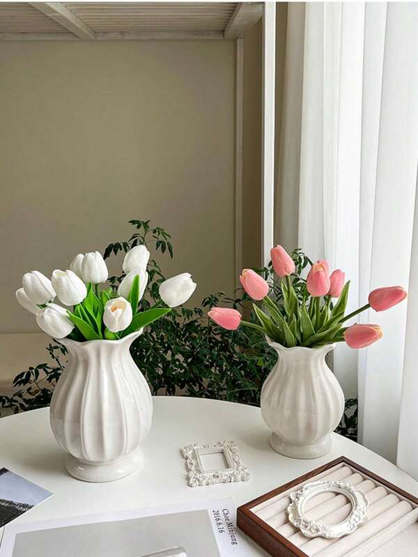1 Peça Vaso de Cerâmica Artesanal com Formato Arqueado e Acabamento Esmaltado, Cor Branca, Decoração Doméstica Estilo Francês, Arranjo Central para Mesa de Jantar, Decoração de Canto, Pode Ser Usado para Hidroponia ou Flores Secas, Acento Artístico para Embelezar o Espaço, Simples e Elegante, Adequado como Presente, Decoração de Casamento e Festa, Vaso Giratório