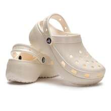 Crocs 207241-0WV Classic Shiny Cloud Clog Breathable Lightweight Slip-On Shoes, Suitable For Indoor/Outdoor & Daily Activities - Chalk Color - View 2