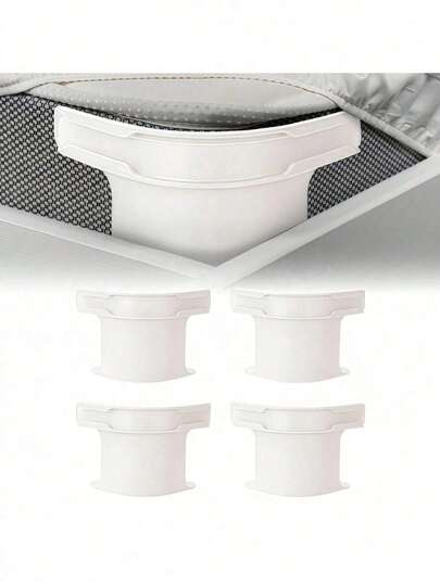 4 件套可锁床单支架、转角床单支架、防滑床单夹、床垫绑带、适用于大多数床单尺寸、防滑床单支架，可将床单牢固固定到位