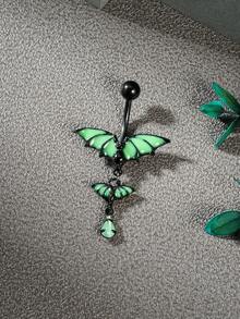 CIZME Glow-In-The-Dark Bat Piercing Jewelry Set, Including Navel Ring, Stainless Steel Nose Ring, Bat-Shaped Glow-In-The-Dark Nipple Ring, Stud Earrings, Hoop Earrings, Cartilage Earrings, Bat-Shaped Industrial Barbell, Suitable For Halloween Wear - Black - View 8