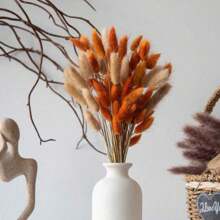 باقة من عشب البامباس الطبيعي والأزهار البرتقالية المجففة الاصطناعية، مناسبة لديكور المنزل في أسلوب البوهيمي، للزفاف، عيد الميلاد، وغيرها من الحفلات العامة