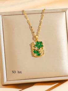 1 Peça Colar Pingente de Flor Verde em Aço Inoxidável, Design Criativo, Mulheres Vintage Minimalista Fofo, Adequado para o Dia de Ação de Graças, Natal, Presente, Uso Diário, Festa, Festival (Embalagem de Sacola OPP Apenas para Fotografia)