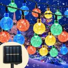 Luces de hadas con bola de cristal con energía solar | 8 modos de iluminación | Opciones de luz cálida, blanca, de colores y azul | Luces solares para exteriores IP65 con 20/50/100 LED para jardín, porche, patio, jardín de cerveza, boda, fiesta, Navidad y Halloween | Regalo perfecto para el hogar, la oficina, el dormitorio, el hotel, la fiesta, el restaurante, luces de hadas para exteriores