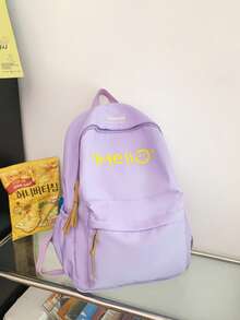 1 件经典基本款返校背包，字母印花书包，大容量学生包，带笔记本电脑隔层书包，旅行收纳，多种颜色可选，非常适合青少年/学生/毕业生，适合日常使用、外出、旅行、学校和返校 - 彩色 - 查看 8