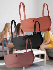 [Three-Pack Solid And Mixed Color Nursing Bra], Seamless Super Comfortable Maternity Bra (Designed For Pregnant Women), Suitable For Postpartum Nursing Bras For Breastfeeding, Elastic Breastfeeding Bra - 3件混合色(棕紅色+酒紅色+黑色) - 查看 3