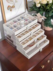 1pc, 54 Compartments, 5 Layers, Transparent, Velvet Cloth, Acrylic Jewelry Storage Box - Large Capacity Earrings, Rings, Necklaces Storage, Home And Travel Dual Use, Fade-Resistant Padded Drawer Design, Women's Gift, Modern Style Jewelry Box - 54 Grid 5 Layers Acrylic - View 13
