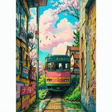 1幅日式街景樱花建筑帆布海报，适合现代客厅家居装饰，秋季风格 - 彩色 - 查看 12