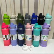 Anti-Leak Vacuum Thermal Bottle 600ml 800ml 1000ml 1200ml School Children Adult With Strap Keychain With Rubber - 淺青色 - 查看 6