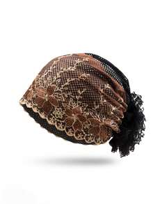 1 件女士花卉刺绣头巾，轻便、透气、百搭蕾丝遮阳帽，适合所有季节，适合户外散步、购物、度假和日常穿着