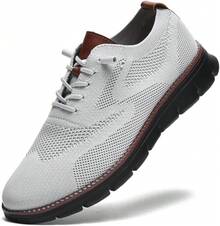Men's Lightweight Casual Lace - Up Oxfords Walking Shoes, Comfortable Dress Shoes, Breeze Style - Light Grey - View 12