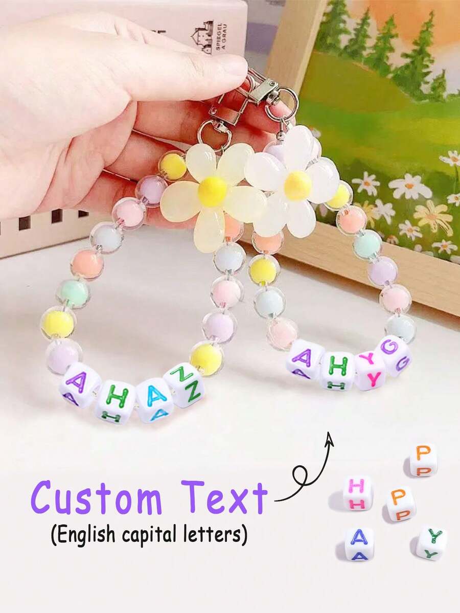 1pc Macaron Color Mixed Pearl/Flower Beads/Letter Bead Bag/Phone Charm Backpack Decor Keychain For Bag - Multicolor - View 1
