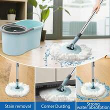 Spin Mop And Bucket With Wringer Set, 360° Spinning Mop Bucket System With 3 Microfiber Mop Replacement Heads, Adjustable Handle For Floor Cleaning (Light Blue) - Baby Blue - View 7