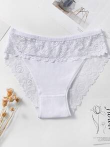 6件套优雅纯色棉质内裤舒适款式蕾丝边女式三角裤 - 黑與白 - 查看 6