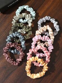 10pcs Dark Color Satin Small Hair Scrunchies, Satin Texture Hair Ties, Versatile Hair Accessories For Women Ponytail Head Accessories - Multicolor - View 2