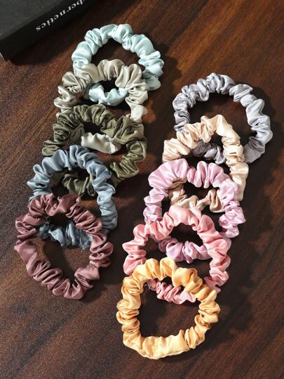 10 buc elastice de păr mici din satin de culoare închisă, elastice de păr cu textură satinată, accesorii de păr versatile pentru femei