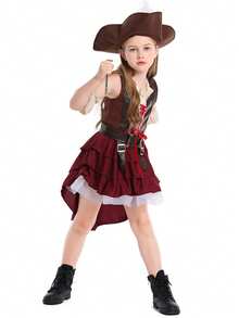 Girls Somali Pirate Role Play Set, Including Hat And Skirt, Suitable For Carnival Party, Festival Dress Up - Apricot - View 3