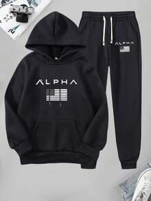 Men's Spring/Autumn Lightweight Regular Fit Hoodie & Sweatpants Set, Letter Print Pattern Fashion Casual Outdoor Wear, Pocket, Drawstring Waist Pants, 2 Pieces Suit - Very Suitable For Outdoor Activities, Travel And Relaxation, Great Gift For Husband, Boyfriend - Multicolor - View 1