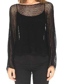 Summer Irregular Knit Cover-Up Crop Top For Women Y2k Aesthetic See-Through T-Shirt Beach Vacation Going Out Tops Womens Crochet Shrug Y2K Hollow Out Bolero Shrug See Through Cropped Top - 黑色 - 查看 2