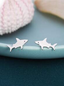 suteyi 不锈钢小章鱼耳环 - 动物耳环 - 海洋鱼耳环 - 可爱、有趣、异想天开 - 銀色 - 查看 8