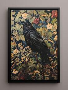 1pc Frameless Vintage Crow Wall Art Gothic Victorian Bird Print With Dark Academia Style & Medieval Botanical Motifs, Rustic Room Decor For Bedroom/Dorm/Party, Perfect Gothic Gift For Back To School Funky Posters, Wall Prints - Multicolor - View 2