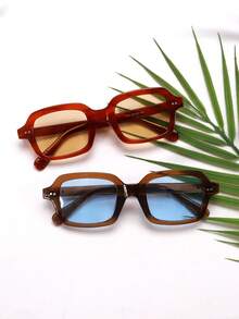 2 件方形时尚眼镜，复古、个性化、多功能男女时尚眼镜，适合日常佩戴、街头摄影、度假旅行、夏季海滩配饰矩形色调