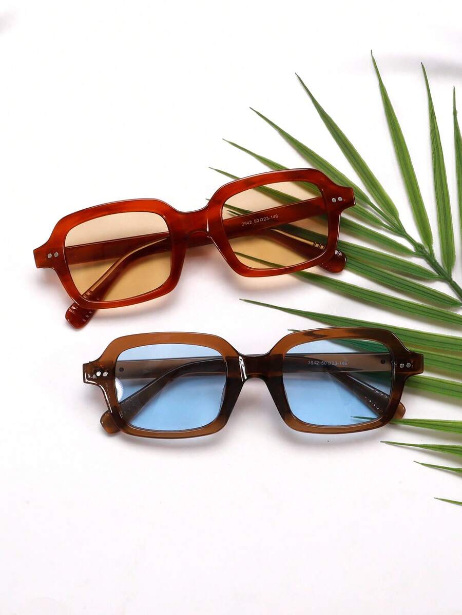 2 件方形时尚眼镜，复古、个性化、多功能男女时尚眼镜，适合日常佩戴、街头摄影、度假旅行、夏季海滩配饰矩形色调