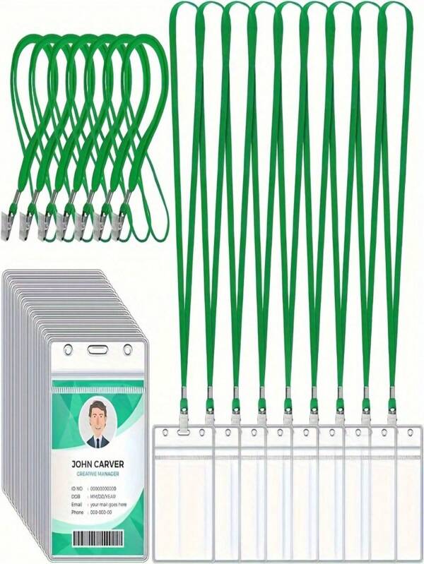 20 件（10 个绿色徽章夹 + 10 个透明垂直身份证夹）非常适合成人和儿童在商务、学校或会议活动、学校用品、返校时使用