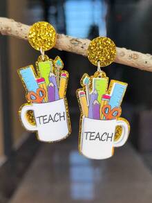 1 Cặp Hoa tai thiết kế chữ "Teach" bằng Acrylic, Hoa tai nhẹ cho phụ nữ, Thích hợp cho Ngày Nhà giáo, Tốt nghiệp, Trở lại trường - Nhiều màu - Xem 10