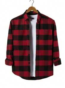 Textured Fabric, Checkered Pattern, Lumberjack Casual Shirt, No T-Shirt - Red and Black - View 1